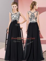 Free and Easy Black Zipper Scoop Beading and Appliques Quinceanera Court of Honor Dress Chiffon Sleeveless