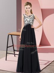 Free and Easy Black Zipper Scoop Beading and Appliques Quinceanera Court of Honor Dress Chiffon Sleeveless