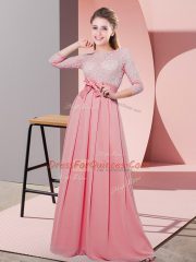 High Class 3 4 Length Sleeve Side Zipper Floor Length Lace and Belt Quinceanera Court of Honor Dress