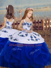 Sleeveless Backless Floor Length Embroidery and Ruffles Little Girls Pageant Dress