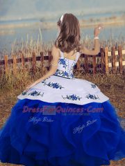 Sleeveless Backless Floor Length Embroidery and Ruffles Little Girls Pageant Dress