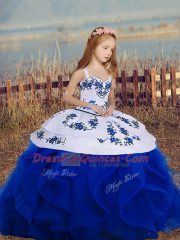 Sleeveless Backless Floor Length Embroidery and Ruffles Little Girls Pageant Dress