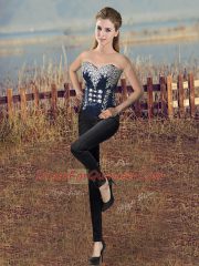 Floor Length Lace Up Quinceanera Dress Navy Blue for Sweet 16 and Quinceanera with Embroidery and Ruffles