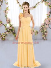 New Arrival Chiffon Sleeveless Dama Dress Brush Train and Hand Made Flower