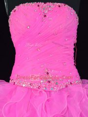 Comfortable Pink and Rose Pink Lace Up Quinceanera Dress Beading and Ruffles Sleeveless Floor Length