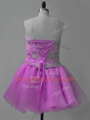 Suitable Lilac Organza Lace Up Prom Party Dress Sleeveless Mini Length Beading