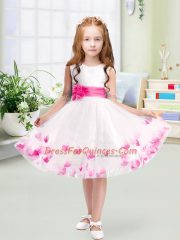 Noble A-line Flower Girl Dresses White Scoop Tulle Sleeveless Knee Length Zipper