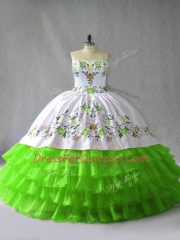 Ball Gowns Embroidery and Ruffled Layers Quinceanera Gown Lace Up Satin and Organza Sleeveless Floor Length