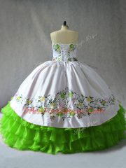 Ball Gowns Embroidery and Ruffled Layers Quinceanera Gown Lace Up Satin and Organza Sleeveless Floor Length