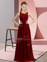 Burgundy Zipper Quinceanera Court of Honor Dress Beading and Appliques Sleeveless Floor Length