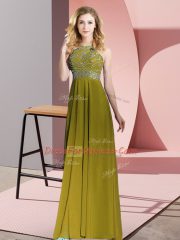Fitting Floor Length Empire Sleeveless Olive Green Prom Dresses Backless