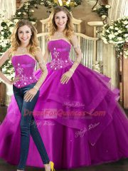 Designer Tulle Sleeveless Floor Length Quinceanera Gowns and Beading and Ruffles