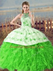 Fashion Sleeveless Court Train Embroidery and Ruffles Vestidos de Quinceanera