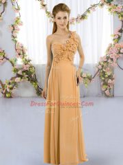 Deluxe One Shoulder Sleeveless Chiffon Damas Dress Hand Made Flower Lace Up