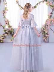Lavender Half Sleeves Tulle Side Zipper Dama Dress for Quinceanera for Wedding Party