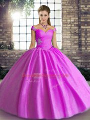 Modern Sleeveless Tulle Floor Length Lace Up 15 Quinceanera Dress in Lilac with Beading