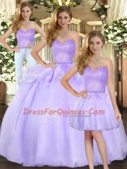 Excellent Lavender Organza Lace Up Sweetheart Sleeveless Floor Length Vestidos de Quinceanera Beading