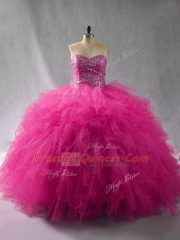 Halter Top Sleeveless Tulle Quinceanera Dresses Beading and Ruffles Lace Up