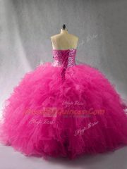 Halter Top Sleeveless Tulle Quinceanera Dresses Beading and Ruffles Lace Up