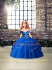 Inexpensive Royal Blue Sleeveless Tulle Brush Train Lace Up Sweet 16 Quinceanera Dress for Military Ball and Sweet 16 and Quinceanera