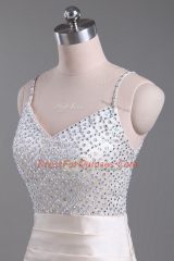 Mini Length Champagne Teens Party Dress Straps Sleeveless Side Zipper