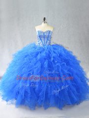 Sexy Blue Sweetheart Lace Up Beading and Ruffles Quinceanera Dress Sleeveless