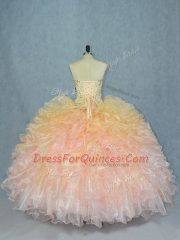Custom Fit Multi-color Lace Up Sweet 16 Dresses Beading and Ruffles Sleeveless Floor Length