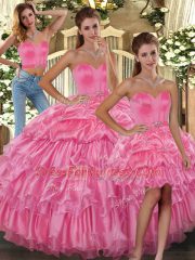 Flirting Rose Pink Sleeveless Ruffled Layers and Pick Ups Floor Length 15 Quinceanera Dress
