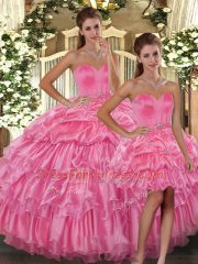 Flirting Rose Pink Sleeveless Ruffled Layers and Pick Ups Floor Length 15 Quinceanera Dress