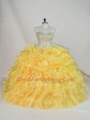 Graceful Ball Gowns 15th Birthday Dress Yellow Sweetheart Organza Sleeveless Floor Length Lace Up