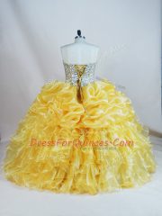 Graceful Ball Gowns 15th Birthday Dress Yellow Sweetheart Organza Sleeveless Floor Length Lace Up