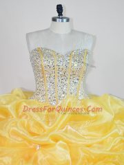 Graceful Ball Gowns 15th Birthday Dress Yellow Sweetheart Organza Sleeveless Floor Length Lace Up