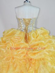 Graceful Ball Gowns 15th Birthday Dress Yellow Sweetheart Organza Sleeveless Floor Length Lace Up