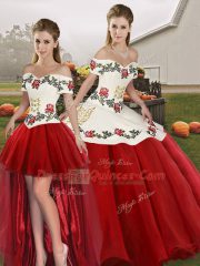 Edgy Sleeveless Embroidery Lace Up Ball Gown Prom Dress