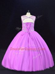 Artistic Beading 15 Quinceanera Dress Lilac Lace Up Sleeveless Floor Length