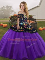 Flare Sleeveless Embroidery Lace Up 15th Birthday Dress