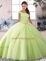 Spectacular Sleeveless Brush Train Beading Lace Up 15 Quinceanera Dress