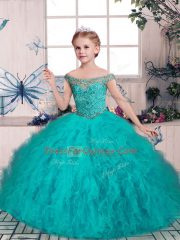 Lovely Sleeveless Lace Up Floor Length Beading Kids Pageant Dress