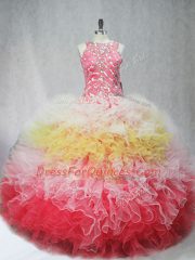 Multi-color Tulle Zipper Vestidos de Quinceanera Sleeveless Floor Length Beading and Ruffles