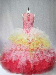 Multi-color Tulle Zipper Vestidos de Quinceanera Sleeveless Floor Length Beading and Ruffles