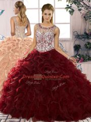 Burgundy Sleeveless Beading and Ruffles Floor Length Quinceanera Dresses