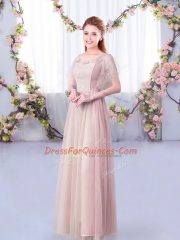Custom Fit Off The Shoulder Half Sleeves Tulle Dama Dress Lace and Belt Side Zipper