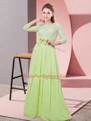 Scoop 3 4 Length Sleeve Side Zipper Damas Dress Yellow Green Chiffon