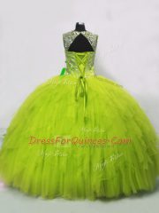 Admirable Floor Length Yellow Green Sweet 16 Quinceanera Dress Tulle Sleeveless Beading and Ruffles