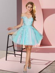 Discount Aqua Blue Sleeveless Mini Length Lace Zipper Court Dresses for Sweet 16