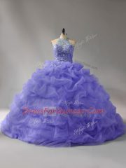 Ball Gowns Sleeveless Lavender Quinceanera Gowns Court Train Lace Up