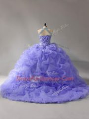 Ball Gowns Sleeveless Lavender Quinceanera Gowns Court Train Lace Up