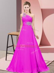 Discount Chiffon Sleeveless Floor Length Prom Gown and Beading and Ruching