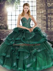 Sexy Peacock Green Sleeveless Tulle Lace Up 15th Birthday Dress for Military Ball and Sweet 16 and Quinceanera