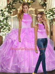 Floor Length Backless Quinceanera Gown Lilac for Sweet 16 and Quinceanera with Beading and Ruffles